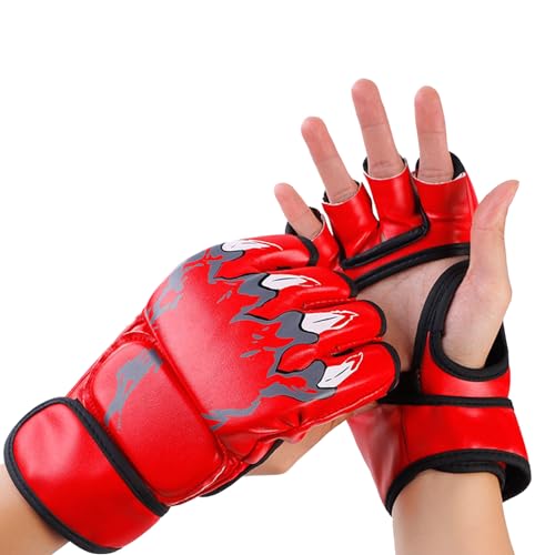 Nimomo Halbfinger-Boxhandschuhe, Halbfinger-Boxhandschuhe für Männer und Frauen, offene Handflächen, Kickboxen, Sparring-Handschuhe, rot, Boxtraining und Kampf, Kickboxhandschuhe von Nimomo