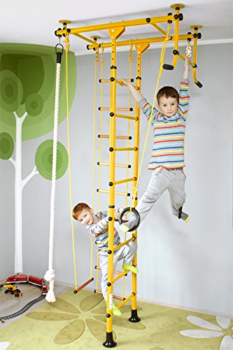NiroSport Sprossenwand für Kinderzimmer M1 Indoor Klettergerüst für Kinder Turnwand Kletterwand, kinderleichte Montage, max. Belastung bis ca. 130 kg (Gelb) von Niro Sportgeräte
