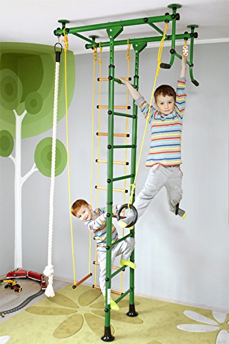 NiroSport FitTop M1 Klettergerüst Indoor für Kinder in Grün/Metallsprossen/Indoor Sprossenwand für Kinderzimmer/leicht montierbare Kletterwand/Turnwand für max. Belastung bis 130 kg von Niro Sportgeräte