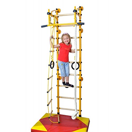 NiroSport FitTop M2 Klettergerüst Indoor für Kinder in Gelb/Holzsprossen/Indoor Sprossenwand für Kinderzimmer/leicht montierbare Kletterwand/Turnwand für max. Belastung bis 130 kg von Niro Sportgeräte