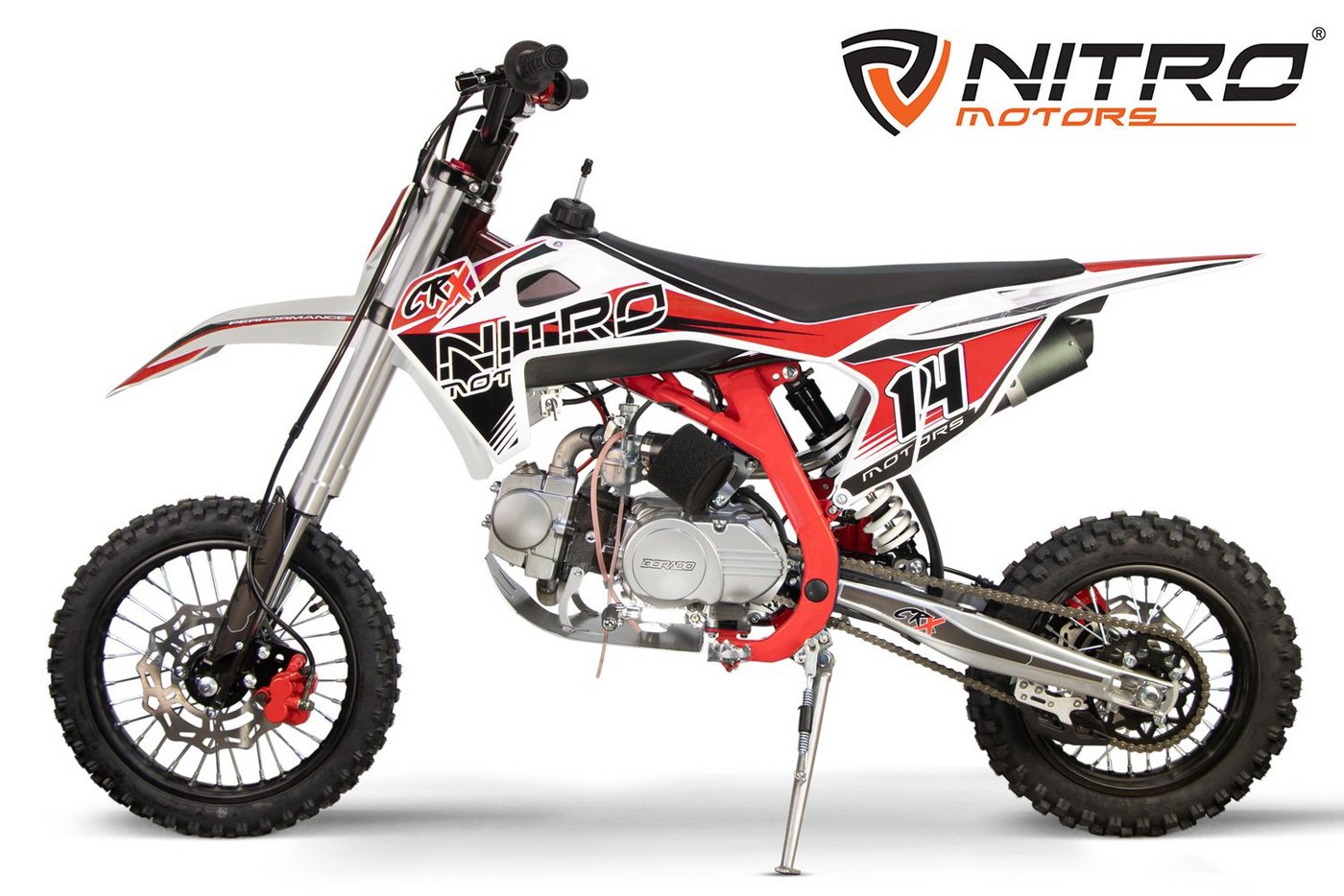 Nitro Motors Dirt-Bike 125cc Dirtbike 14/12" Kickstarter 4-Gang Manuell Pitbike Crossbike, 4 Gang von Nitro Motors