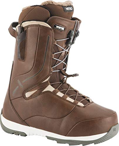 Nitro Snowboards Damen Crown TLS '19 Leichter Snowboardschuh Snowboardboot mit Schnellschnürsystem Allround Freestyle Freeride Softboot Warm Boots, Brown, 28.0 von Nitro