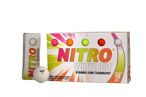 Golfbälle für Lange Distanzen, Höchstleistung, 15 Stück, alle Niveaus, Nitroweiß, 70 Kompression, hohe Geschwindigkeit, weißer Hot Core, Langstrecken-Golfbälle, USGA-geprüft, insgesamt 15 Golfbälle für Lange Distanzen, Höchstleistung, 15 Stück, alle Niveaus, Nitroweiß, 70 Kompression, hohe Geschwindigkeit, weißer Hot Core, Langstrecken-Golfbälle, USGA-geprüft, insgesamt 15 von Nitro