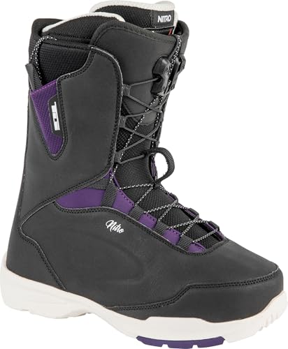 Nitro Damen Snowboards Scala TLS '23 All Mountain Freeride Freestyle Schnellschnürsystem Boot Snowboardboot, Black-Purple, MP 26,5 // EU 40 2/3 // US 9 von Nitro