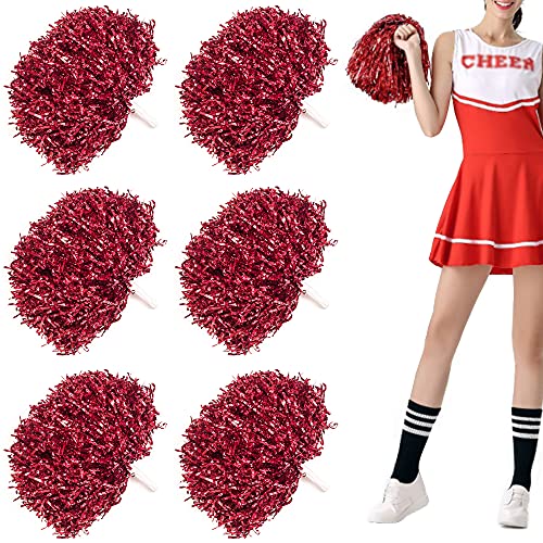 Niuhong 6 PCS Cheer Leader Poms Pom Bright Metallic Cheers Ball Squad Cheer Sport Farben Pompons Poms Hand Flower Bands Spirit Cheering Pom Colours Accessories Cheerleading Sports Games Team (rot) von Niuhong