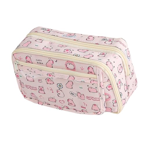 Federmäppchen für Schüler – Federmäppchen mit Reißverschluss für Schreibwaren, Capybara-Bleistiftetui, flexibles Design, Federmäppchen für Bleistifte, Pink, 21x10.5x13cm, Modisch von Nixieen