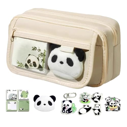 Nixieen Ästhetisches Federmäppchen, niedliches Federmäppchen mit Panda-Motiv, große Kapazität, Schreibwaren, Federmäppchen mit Reißverschluss für Stifte, Cremig, 22 x 7,5 x 13 cm, Modisch von Nixieen