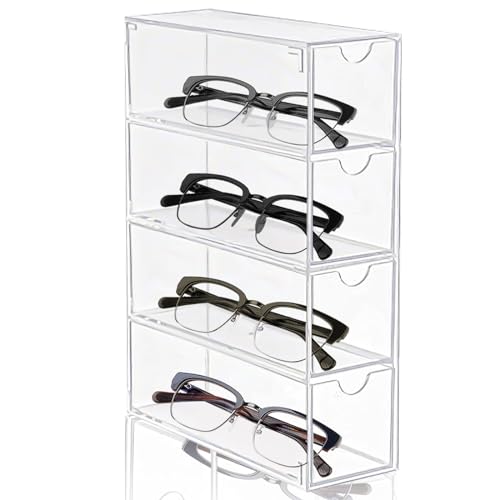 Nizirioo Aufbewahrungsbox Für Brillen, Brillenbox Mit 4 Schubladen, Brillen Organizer Brillenablage Sonnenbrillen Aufbewahrung Aufbewahrungsbox Brillenständer Für Brillen Lesebrillen Kosmetika von Nizirioo