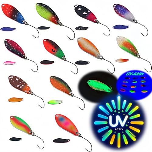 Messeneuheit 2023 UV Aktive Spoons Forelle Set Ultra Leicht (Wählbar 2,5g/1,7g) | Angelzubehör Forelle Forellenköder Spoons Set Spoon Set zum Forellen Angeln Spoons (2,5g | 3cm) Messeneuheit 2023 UV Aktive Spoons Forelle Set Ultra Leicht (Wählbar 2,5g/1,7g) | Angelzubehör Forelle Forellenköder Spoons Set Spoon Set zum Forellen Angeln Spoons (2,5g | 3cm) von Njord Kalastus