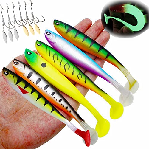 Njord Kalastus Gummifische Zander Köder 6 Stück 12 cm 10g | Mit Hakentaschen für Standard Jigkopf und auch Offsethaken | Raubfisch Köder Set in fängigen Farben | Gummifische Hecht Zander Köder von Njord Kalastus