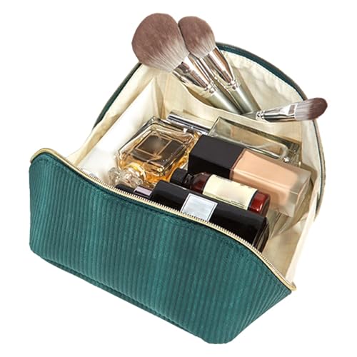 Geräumige Kulturtasche, gestreifter Cord-Make-up-Tasche, Organizer, große Kapazität, grüne Kosmetik-Aufbewahrungstasche, vielseitige Reise-Kulturbeutel, perfekt für die Organisation von Make-up und von Nkmujil