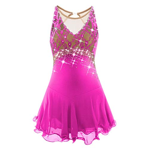 Nnnydjy Ärmelloses Eiskunstlauf Leistung Kleid Für Mädchen Lace Turnanzug Activewear Für Frauen Rückenfreier Eislaufanzug Mit V-Ausschnitt Und Strass,F,12_15Years von Nnnydjy