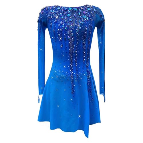 Nnnydjy Eiskunstlauf Wettkampfkleid Für Kinder Professionelles Eislaufkostüm Für Mädchen Ballett Roller Tanzrock Hochelastische Gymnastikanzüge,Blau,XL von Nnnydjy