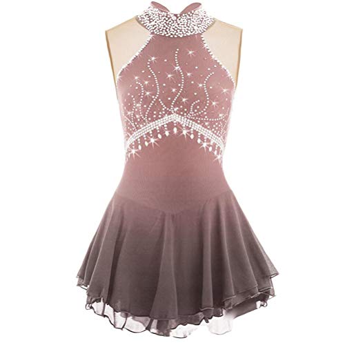 Nnnydjy Eiskunstlauf Wettkampfkleid Mit Hohem Kragen Für Mädchen Handgefertigter Crystal Gymnastics Leotard Activewear Ärmelloser Rock Für Eislauf TanzLeistung Für Teenager,C,12_15Years von Nnnydjy