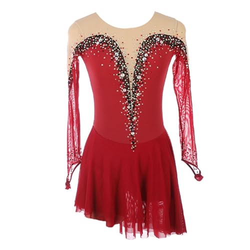 Nnnydjy Eiskunstlaufkleid Für Mädchen Für Professionelle Wettkämpfe Klassischer Rollschuhrock Für Damen Hochelastischer Turnanzug Für Rhythmische Sportgymnastik Asymmetrischer Saum,Rot,5_8Years von Nnnydjy