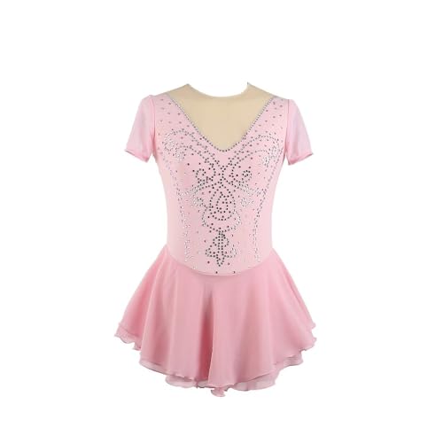 Nnnydjy Eislaufkleid Mit Kurzen Ärmeln Für Mädchen Ballett Tanzoutfit Für Damen Gymnastik Trikotrock Eiskunstlauf Sportkostüm Handgefertigt,Rosa,M von Nnnydjy