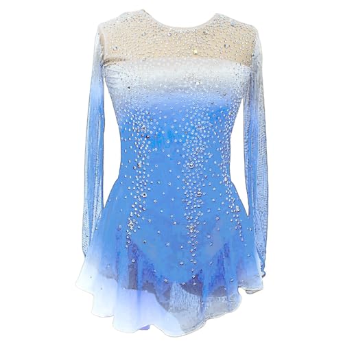 Nnnydjy Professionelles Figur Skating Kleid Für Mädchen Eislaufwettbewerbsrock Künstlerische Gymnastik Danze Trikots Glänzender Strass Ballettkleidung,B,11_13Years von Nnnydjy