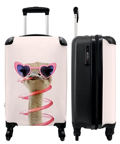 NoBoringSuitcases.com® Teenager Mädchen Geschenke Trolley Handgepäck Koffer Suitcase Rollkoffer Kinder - Pink - Strauß - 55x35x20cm von NoBoringSuitcases.com
