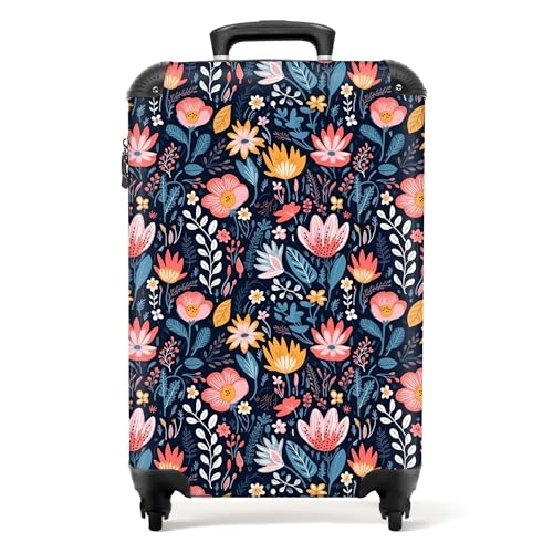 NoBoringSuitcases.com® Koffer Handgepäck Trolley Rollkoffer Kleine Reisekoffer mit 4 Rollen - Blumen - Muster - Pflanzen - Botanisch - Cabin Size < 55x40x23 cm & 55x40x20 cm von NoBoringSuitcases.com