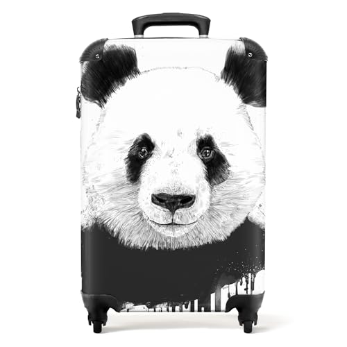 NoBoringSuitcases.com® Koffer Handgepäck Trolley Rollkoffer Kleine Reisekoffer mit 4 Rollen - Panda - Drops - Tiere - Weiß - 55x35x20cm - Fotokoffer - Kabinenkoffer - Boardgepäck von NoBoringSuitcases.com