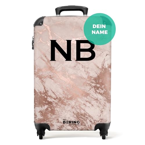 NoBoringSuitcases.com® Koffer personalisiert, Koffer & Trolleys - Handgepäck Koffer 55x40x20cm, Kleiner Koffer mit Rollen - Carry on Luggage - Rosa Marmor - Leicht - Koffer mit Namen Initialen von NoBoringSuitcases.com