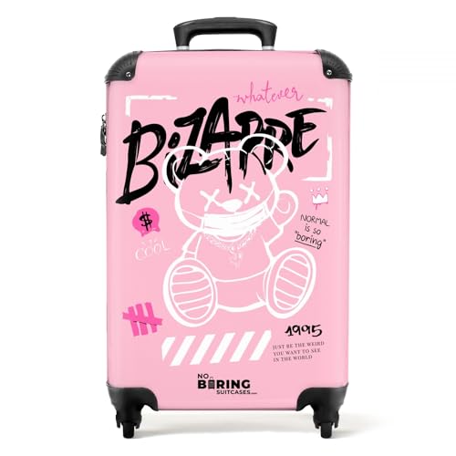 NoBoringSuitcases.com © Hardcase Reisekoffer Koffer Trolleys Hartschale in Handgepäck-Mittelgroß in 20 Bildern (Silhouette eines Teddybären umgeben von Graffiti, 55x40x20 cm) von NoBoringSuitcases.com