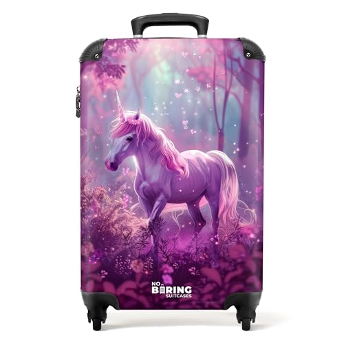 NoBoringSuitcases.com © Kinderkoffer Reisekoffer Koffer Kinder Kindergepäck in Handgepäck-Mittelgroß in 40 Bildern (Einhorn umgeben von der violetten Natur, 55x40x20 cm) von NoBoringSuitcases.com