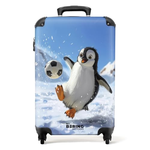 NoBoringSuitcases.com © Kinderkoffer Reisekoffer Koffer Kinder Kindergepäck in Handgepäck-Mittelgroß in 40 Bildern (Pinguin mit Fußball in Einer Schneelandschaft, 55x40x20 cm) von NoBoringSuitcases.com