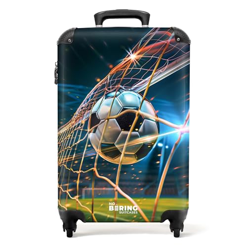 NoBoringSuitcases.com © Kinderkoffer Reisekoffer Koffer Kinder Kindergepäck in Handgepäck-Mittelgroß in 40 Bildern (Schwarz-weißer Fußball trifft das Netz in einem Stadion, 55x40x20 cm) von NoBoringSuitcases.com