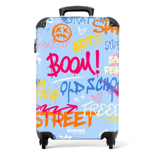 NoBoringSuitcases.com Handgepäck Koffer, Reisekoffer, Reisetasche mit Rollen, TSA Schloss, Hartschalenkoffer, Trolley Handgepäck, Trolley 55x40x20, Trolley, Handgepäck 55x40x20 cm (Graffiti - Blau) von NoBoringSuitcases.com