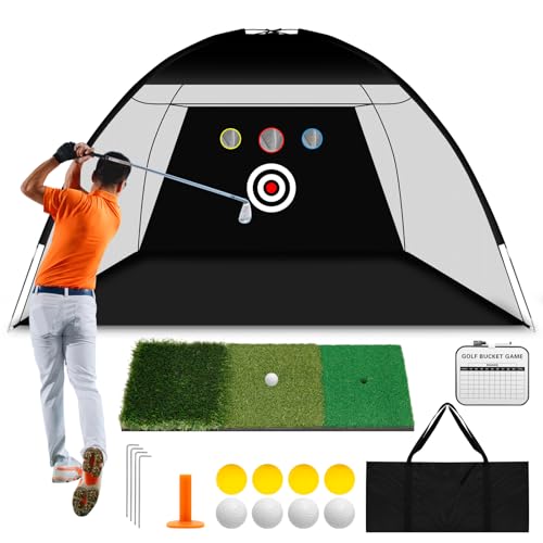 Golf-Netz: 3 x 2,1 m Golf-Übungsnetz mit 3-in-1 verdickter Golf-Schlagmatte, Multi-Ziel-All-in-One-Golfschlägernetz, Golfgeschenke für drinnen und draußen von Nobityop