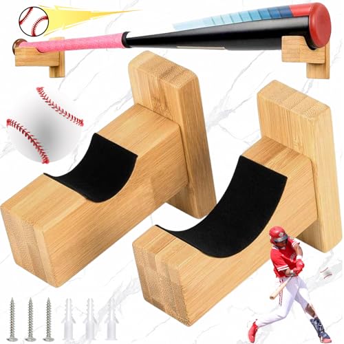 2 Stück Baseballschläger Halterung, Horizontal Angezeigte, Handgefertigte Massivholz-Baseballschlägerhalterung mit Filzfutter und Schlägerwandhalterung von Benaton