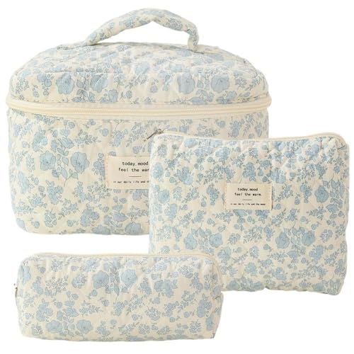 3-Piece Cosmetic Bag Women's Travel Toiletry Bag ，Portable Makeup Bag,Fashions Floral Pattern Quilted Large Capacity Soft Cotton Cosmetic Bag (P) von Nocyclonic