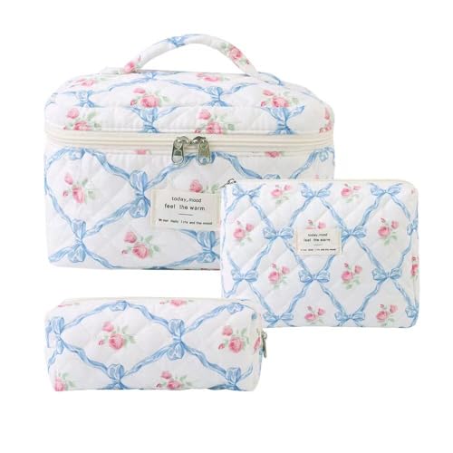 3-Piece Women's Toiletry Bag with Floral Pattern, Cosmetic Bag, Large Capacity, Makeup Bag, Wash Bag for Children, Girls, Men (E) von Nocyclonic