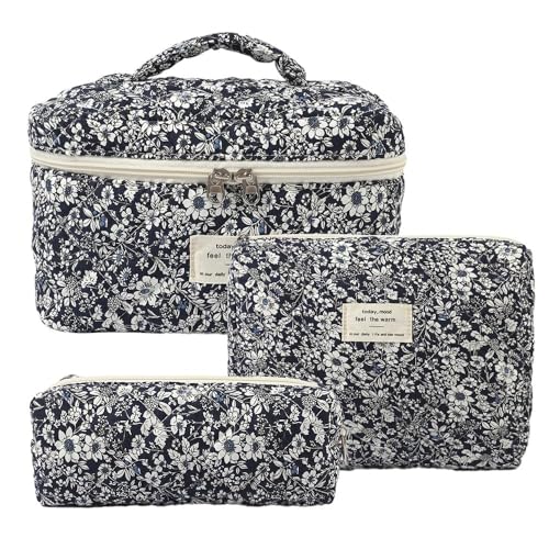 3-Piece Women's Toiletry Bag with Floral Pattern, Cosmetic Bag, Large Capacity, Makeup Bag, Wash Bag for Children, Girls, Men (R) von Nocyclonic