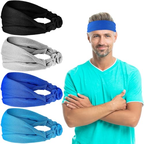 Nogeqi 4 Stück Kühlendes Stirnband Herren Schweißband Stirn Mit Verdunstungsaktivem Schweißabsorption Sport Stirnband Sportstirnband Schweißband Für Laufen Workout Training Fitness Tennis von Nogeqi