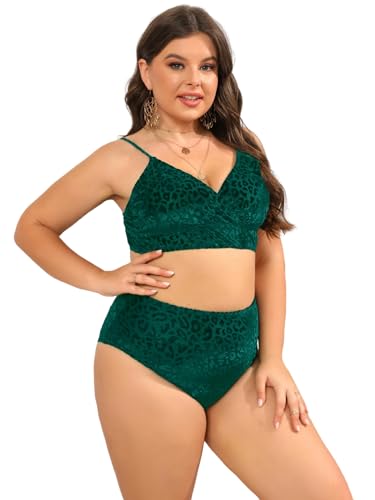Nogkdyc Badeanzug Übergröße Damen Großgröße Grünes Leopardendruckgurte Verstellbarer Bikini Sexy Rückenless Bauchkontrolle Badeanzug (L-4xl)-Grün-XXL von Nogkdyc