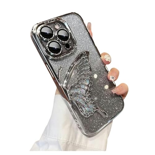Nogkdyc Für iPhone 15 Hülle 3D Glitter Butterfly Quicksand Niedliche Hülle Für iPhone 15 14 11 12 13 Pro Max -Schutzabdeckung-Für iPhone 11-Silber von Nogkdyc