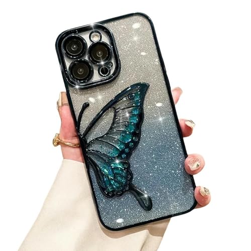 Nogkdyc Für iPhone 15 Hülle 3D Glitter Butterfly Quicksand Niedliche Hülle Für iPhone 15 14 11 12 13 Pro Max -Schutzabdeckung-Für iPhone 13-Blau von Nogkdyc