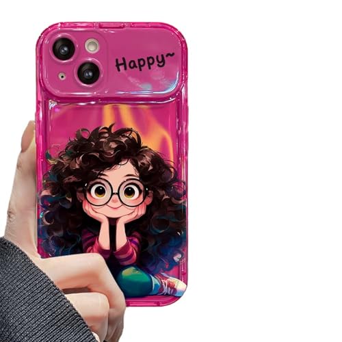 Nogkdyc Kawaii Handyhülle Für iPhone 15 Gebratene Brille Girl Anhänger Für iPhone 14Promax Mobiltelefonhülle Für iPhone 15 Flip Mirror Transparent Phone Case-Dunkelpink-Für iPhone 11 Pro von Nogkdyc