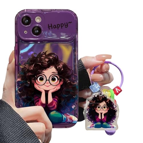 Nogkdyc Kawaii Handyhülle Für iPhone 15 Gebratene Brille Girl Anhänger Für iPhone 14Promax Mobiltelefonhülle Für iPhone 15 Flip Mirror Transparent Phone Case-Lila+Anhänger-Für iPhone 12 Pro von Nogkdyc