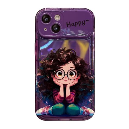 Nogkdyc Kawaii Handyhülle Für iPhone 15 Gebratene Brille Girl Anhänger Für iPhone 14Promax Mobiltelefonhülle Für iPhone 15 Flip Mirror Transparent Phone Case-Lila-Für iPhone 14 Plus von Nogkdyc