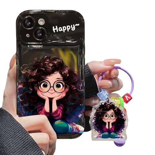 Nogkdyc Kawaii Handyhülle Für iPhone 15 Gebratene Brille Girl Anhänger Für iPhone 14Promax Mobiltelefonhülle Für iPhone 15 Flip Mirror Transparent Phone Case-Schwarz+Anhänger-Für iPhone 13 Promax von Nogkdyc