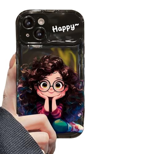 Nogkdyc Kawaii Handyhülle Für iPhone 15 Gebratene Brille Girl Anhänger Für iPhone 14Promax Mobiltelefonhülle Für iPhone 15 Flip Mirror Transparent Phone Case-Schwarz-Für iPhone 11 Pro von Nogkdyc