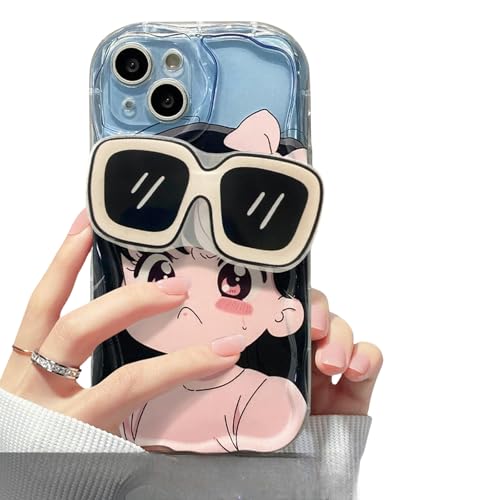 Nogkdyc Kawaii Handyhülle Für iPhone 15 Süße Wütende Mädchen Sonnenbrille Halter Geeignet Für iPhone 15 Pro Max Phone Hülle iPhone 14/12/12 Cartoon Telefonhülle-A02-Für iPhone 11 Pro von Nogkdyc