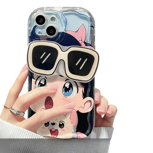 Nogkdyc Kawaii Handyhülle Für iPhone 15 Süße Wütende Mädchen Sonnenbrille Halter Geeignet Für iPhone 15 Pro Max Phone Hülle iPhone 14/12/12 Cartoon Telefonhülle-B02-Für iPhone 11 Promax von Nogkdyc