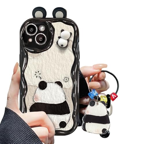 Nogkdyc Panda Handyhülle Für iPhone 15 Hülle Geeignet Für iPhone 14 Pro Max Telefonhülle Für iPhone 15 Niedliche Cartoon Panda Doll Stand Anhänger 13/12/11 Silikon Hülle-Für 12Mini-Schwarz+Anhänger von Nogkdyc