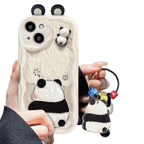 Nogkdyc Panda Handyhülle Für iPhone 15 Hülle Geeignet Für iPhone 14 Pro Max Telefonhülle Für iPhone 15 Niedliche Cartoon Panda Doll Stand Anhänger 13/12/11 Silikon Hülle-Für 15 Plus-Weiß+Anhänger von Nogkdyc