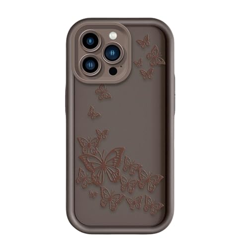 Nogkdyc Silicone Handyhülle für iPhone 16 Hülle Geprägte Butterfly Phone Case Für IPhone16ProMax Phone Case Silikon Anti-Drop Full Pack Soft Shell Für IPhone15 Fall 14Promax-braun-Für iphone14PRO von Nogkdyc