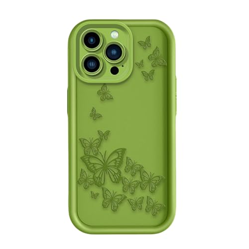 Nogkdyc Silicone Handyhülle für iPhone 16 Hülle Geprägte Butterfly Phone Case Für IPhone16ProMax Phone Case Silikon Anti-Drop Full Pack Soft Shell Für IPhone15 Fall 14Promax-grün-Für iphone15PROMAX von Nogkdyc